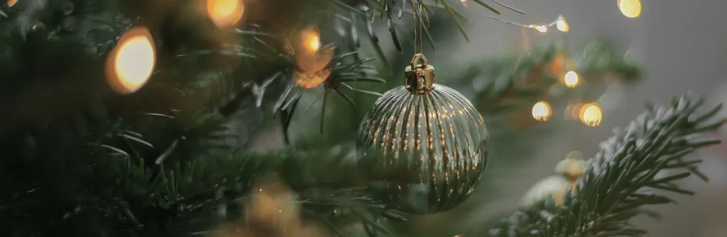Christmas decoration and lights on a Christmas tree
